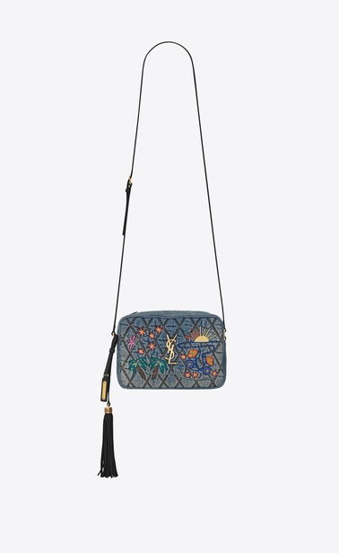 Lou camera bag in denim decorated with “Summer” embroideries